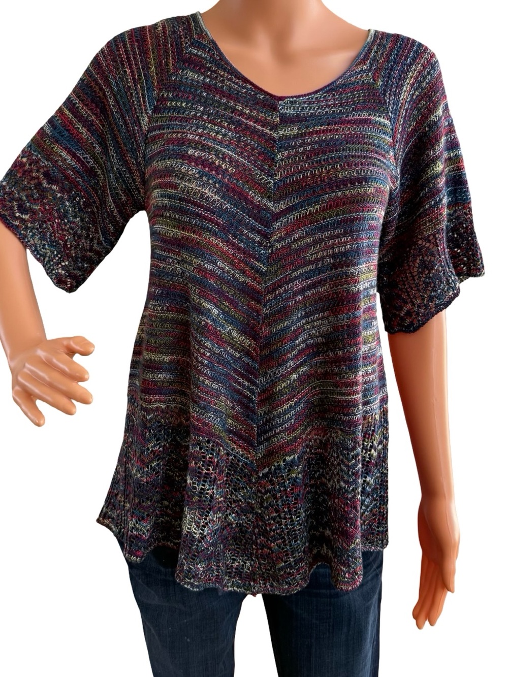 Faded Glory Multicolor Knit V-Neck Tunic Top